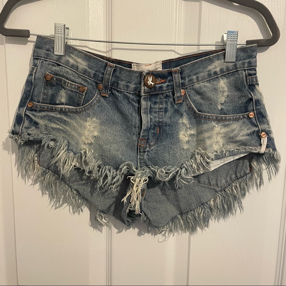 One Teaspoon Banditas Shorts Medium Wash Medium Rise Size 24